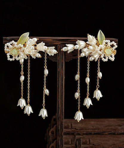 White Pearl Resin Coloured Glaze Tassel Hairpin