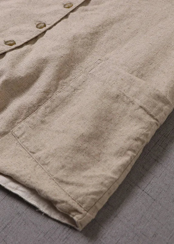Beige V Neck Button Patchwork Sleeveless Tank Tops