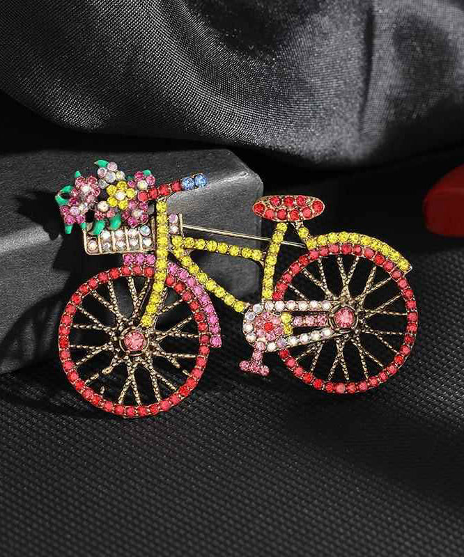 Pink Alloy Zircon Pearl Bicycle Brooches