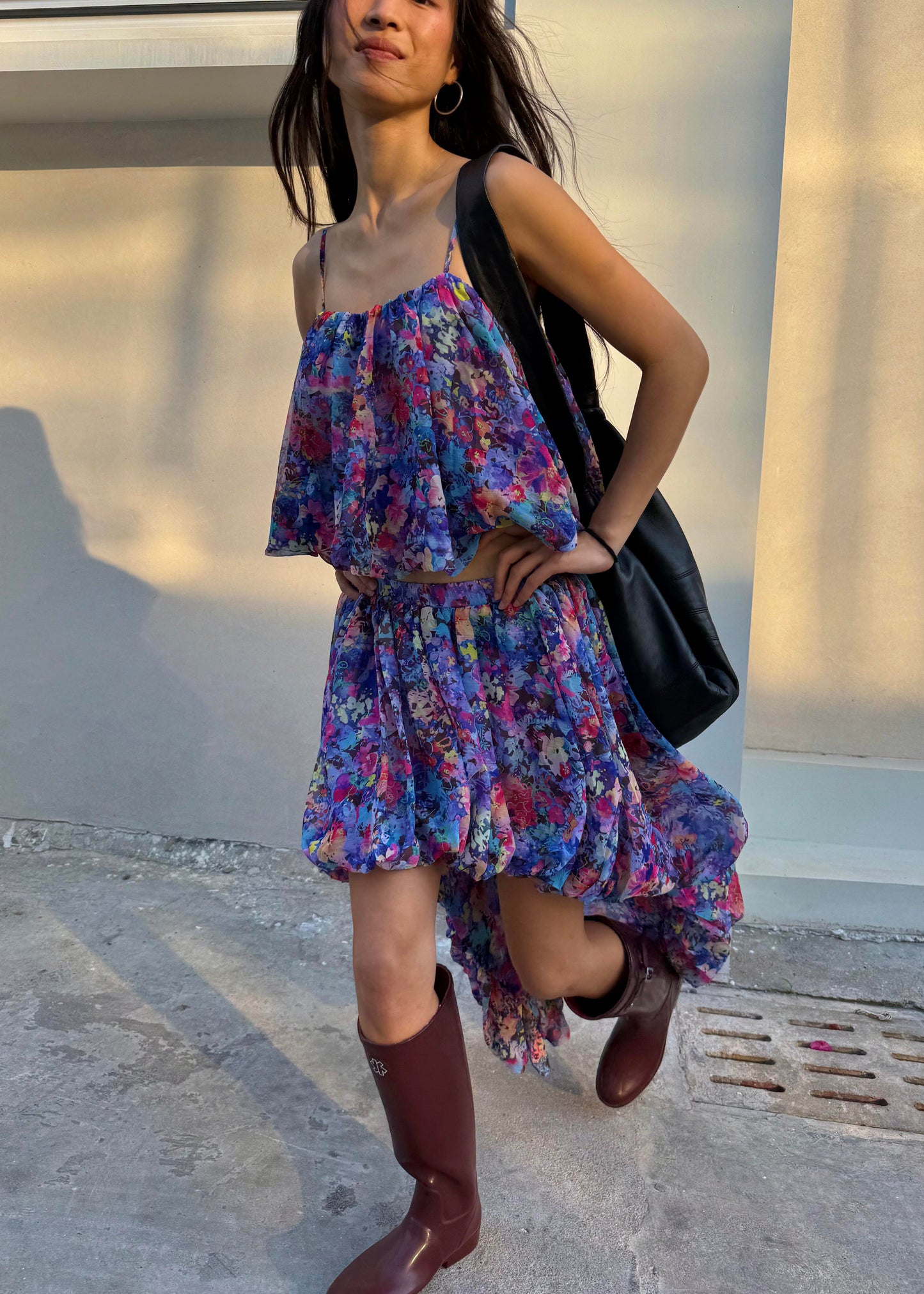 Beach Purple Print Vest and Asymmetrical Skirts Two Pieces Set Sleeveless