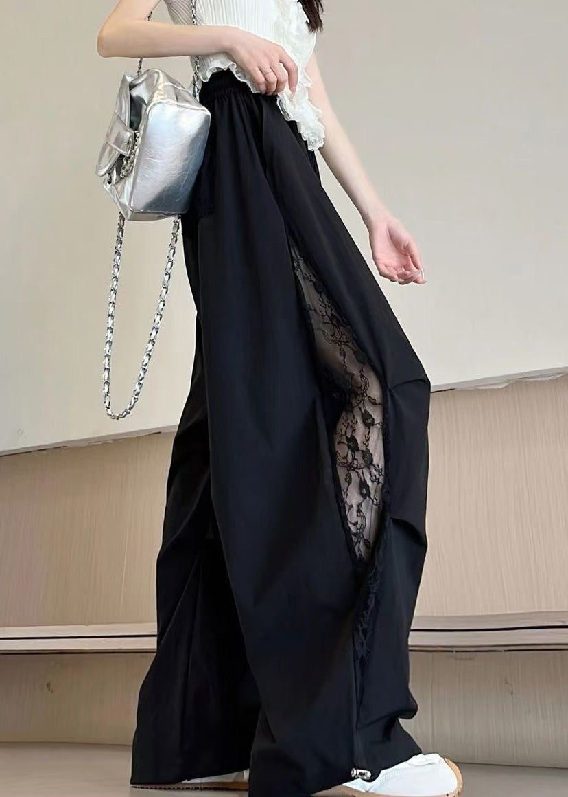Black Oversized Patchwork Spandex Pants Fall