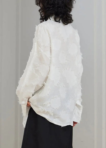 Original White Asymmetrical Chinese Button Cotton Blouses Fall