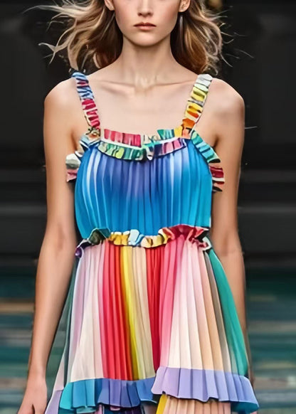 Rainbow Ruffled Striped Summer Dress