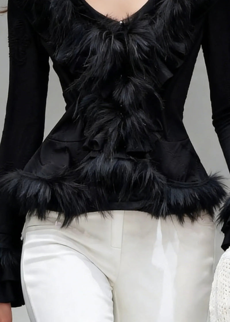 Slim Fit Black Hole Fluffy Patchwork Cotton Shirts Spring