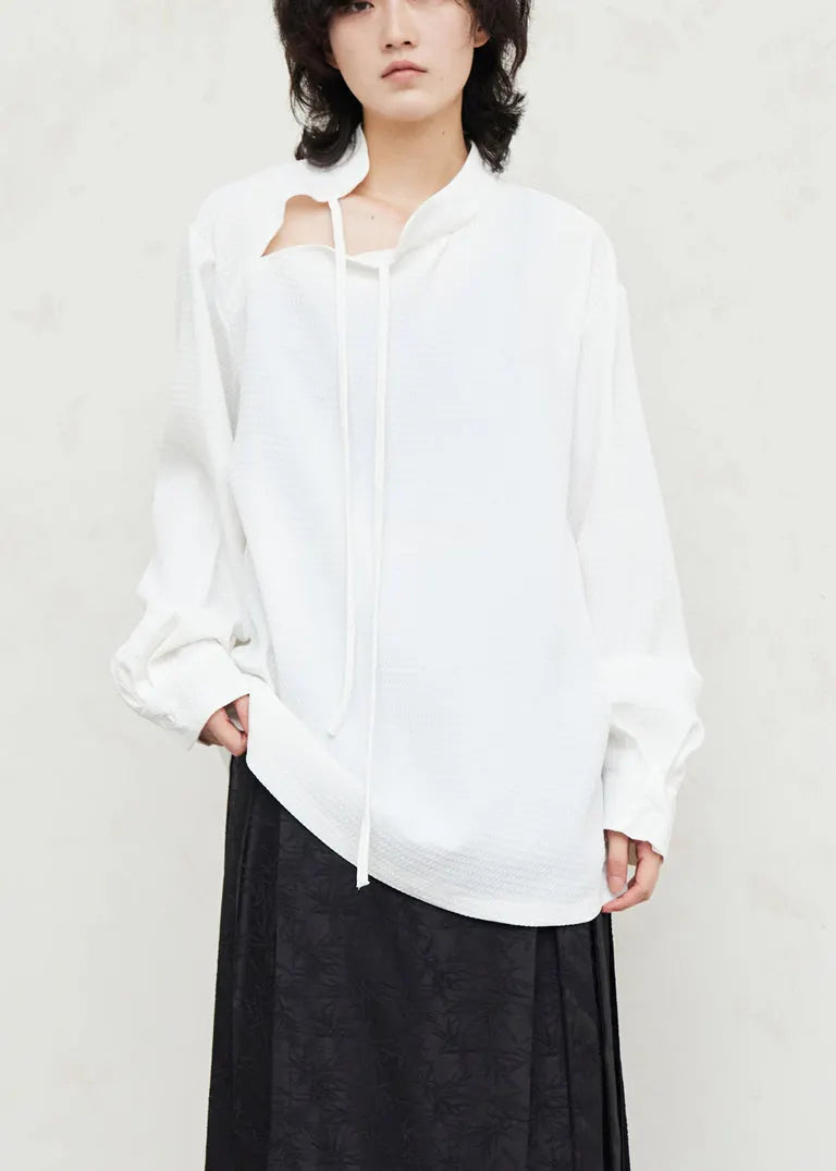 White Stand Collar Patchwork Shirts Fall