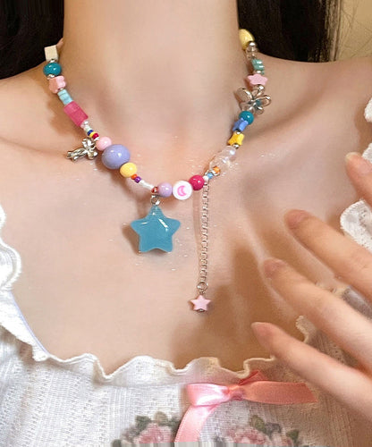 Rainbow Copper Resin Beads Love Tassel Pendant Necklace