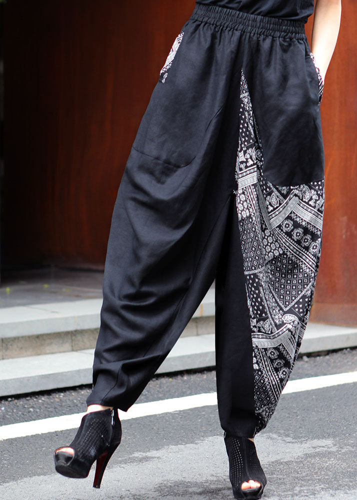 Black Patchwork Print Pants Spring