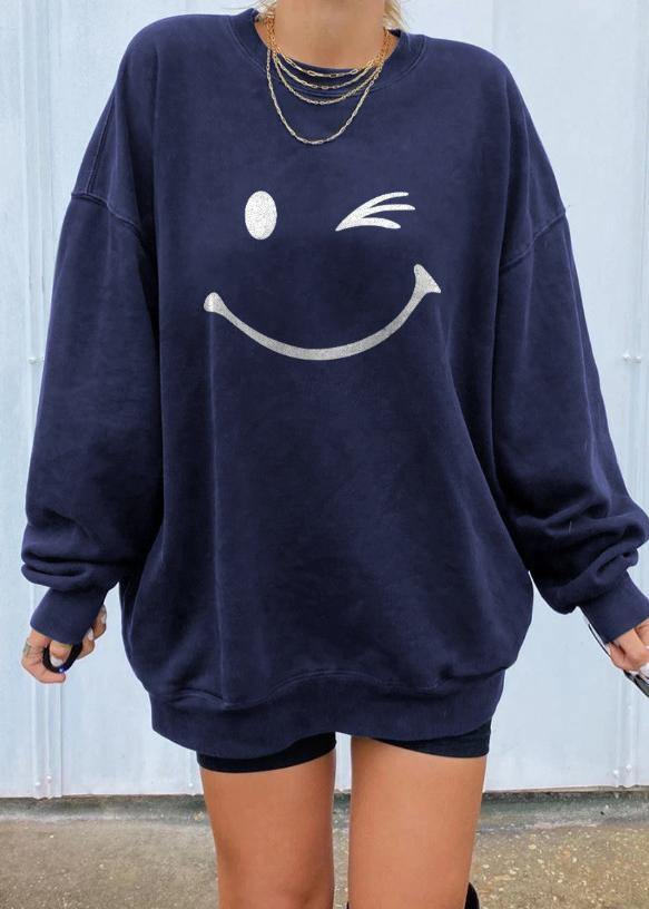 Navy Print Sweatshirt Tops