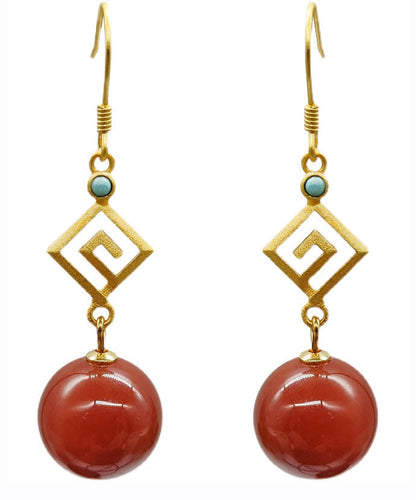 Red Sterling Silver Overgild Agate Turquoise Drop Earrings