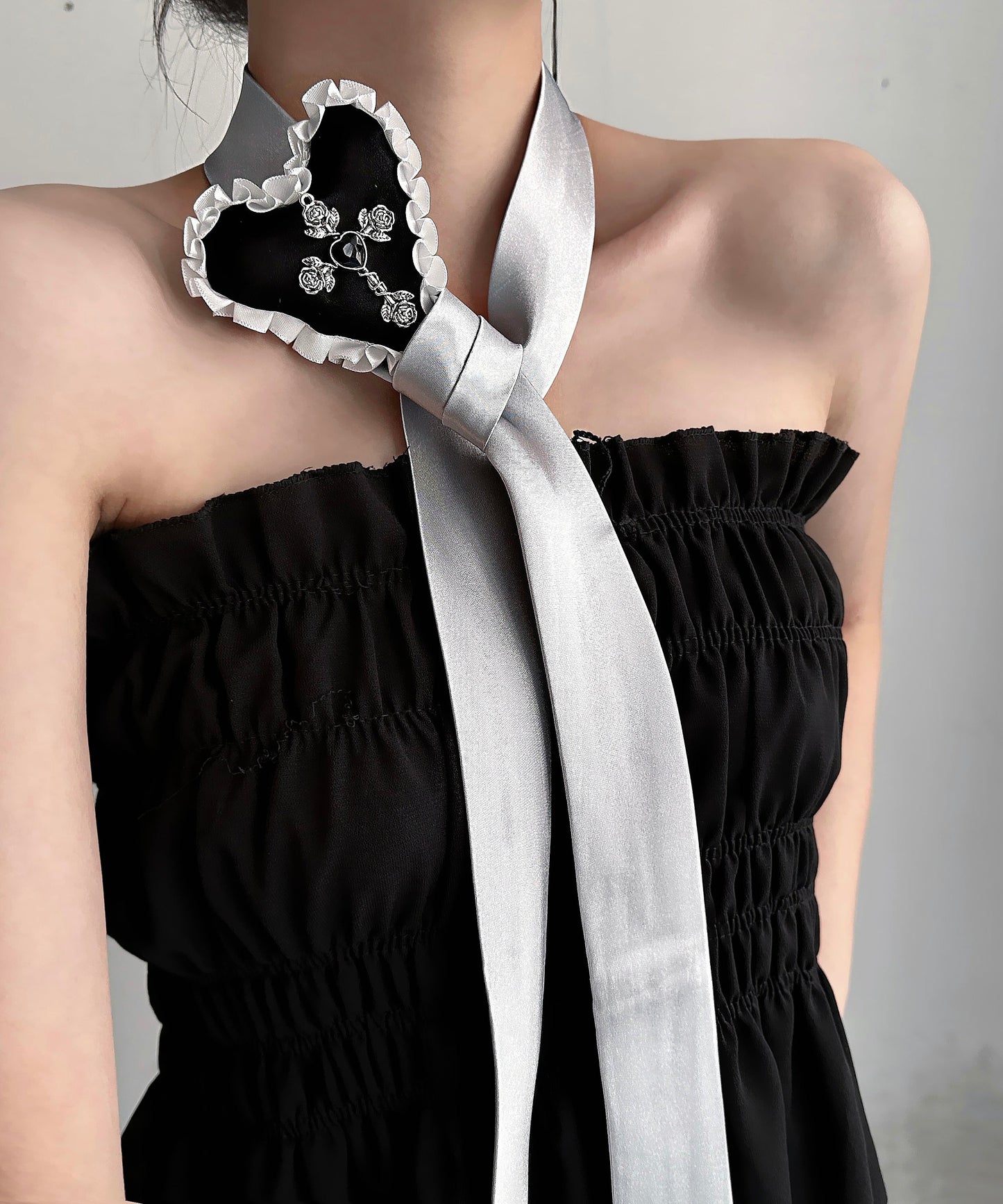 Silk Fabr Alloy Love Pendant Necklace