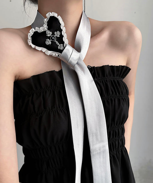 Silk Fabr Alloy Love Pendant Necklace