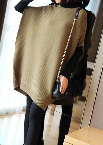 French Light Green O-neck Patchwork Fall Knit Knit Vest