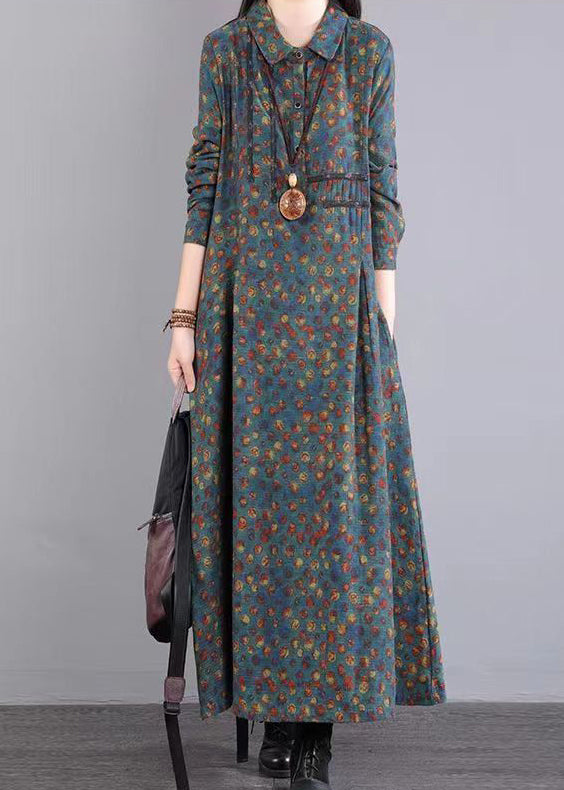Purple Peter Pan Collar Patchwork Cotton Maxi Dresses Fall
