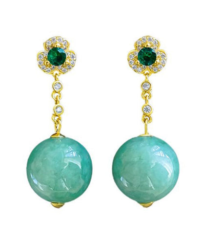 Green Sterling Silver Overgild Jade Crystal Zircon Drop Earrings