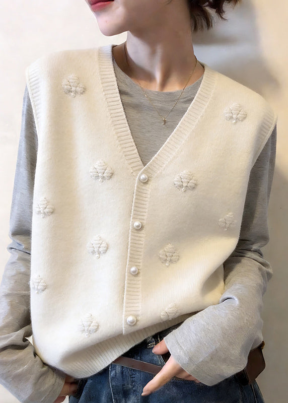 Modern Apricot V Neck Button Cotton Knit Waistcoat Sleeveless