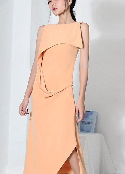 Organic Apricot Side Open Cotton Asymmetrical Design Summer Dress