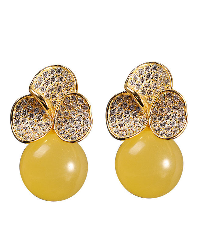 Yellow Sterling Silver Overgild Beeswax Stud Earrings