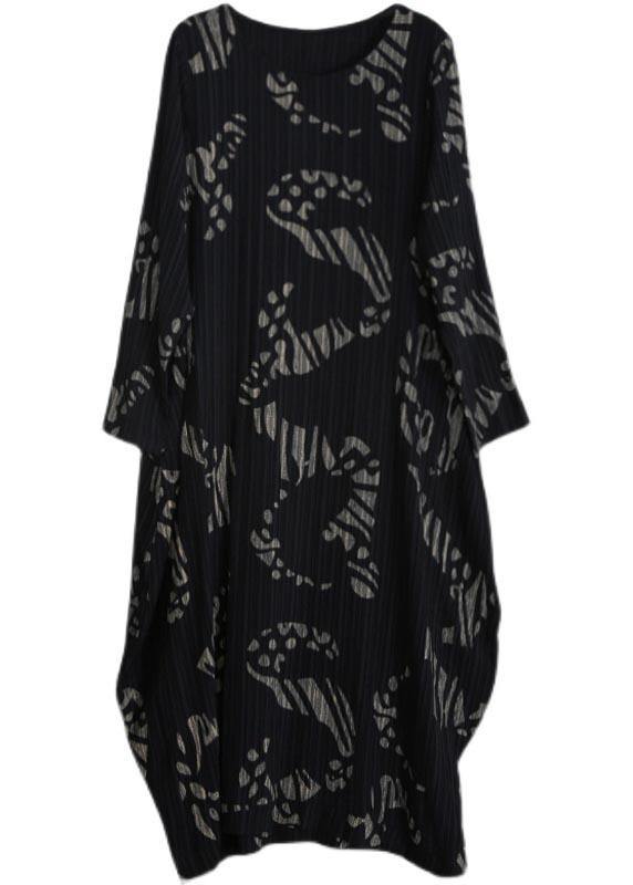 O Neck Spring Tunics Runway Black Print Long Dresses