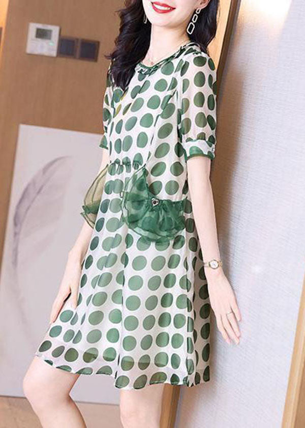 Green Print Tulle Patchwork Chiffon Cinched Dress Summer