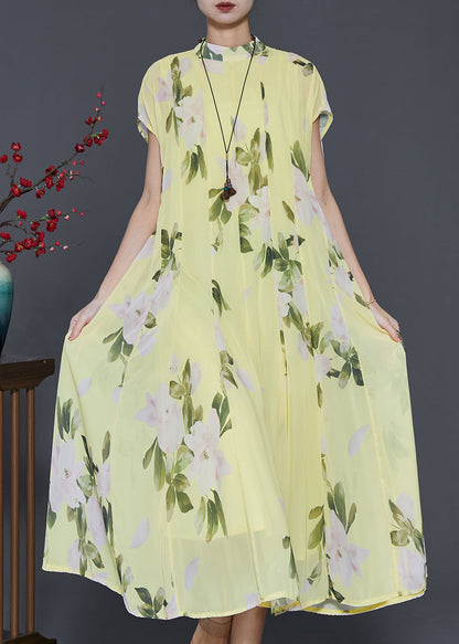 Grass Green Print Chiffon Long Dress Summer