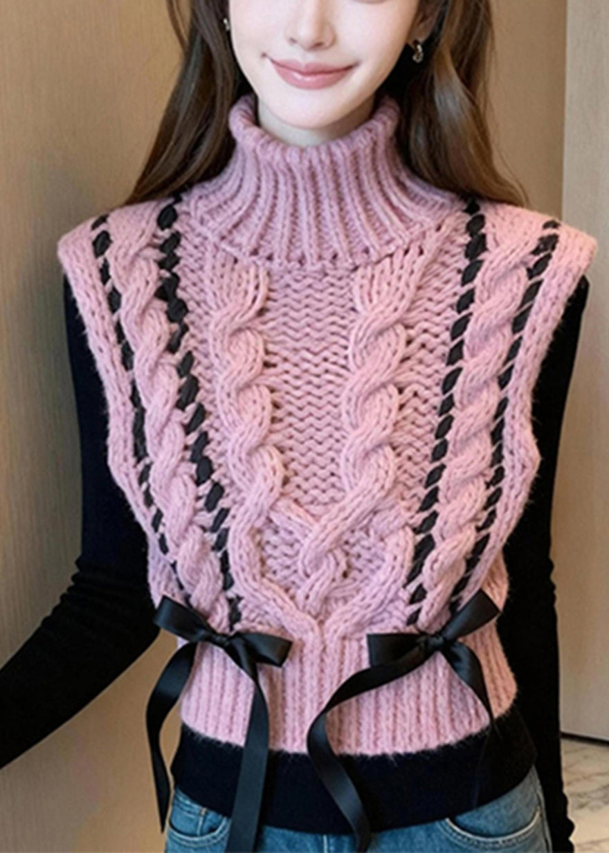Pink Turtle Neck Bow Warm Knit Vest Spring