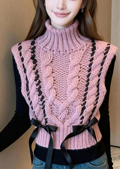 Pink Turtle Neck Bow Warm Knit Vest Spring