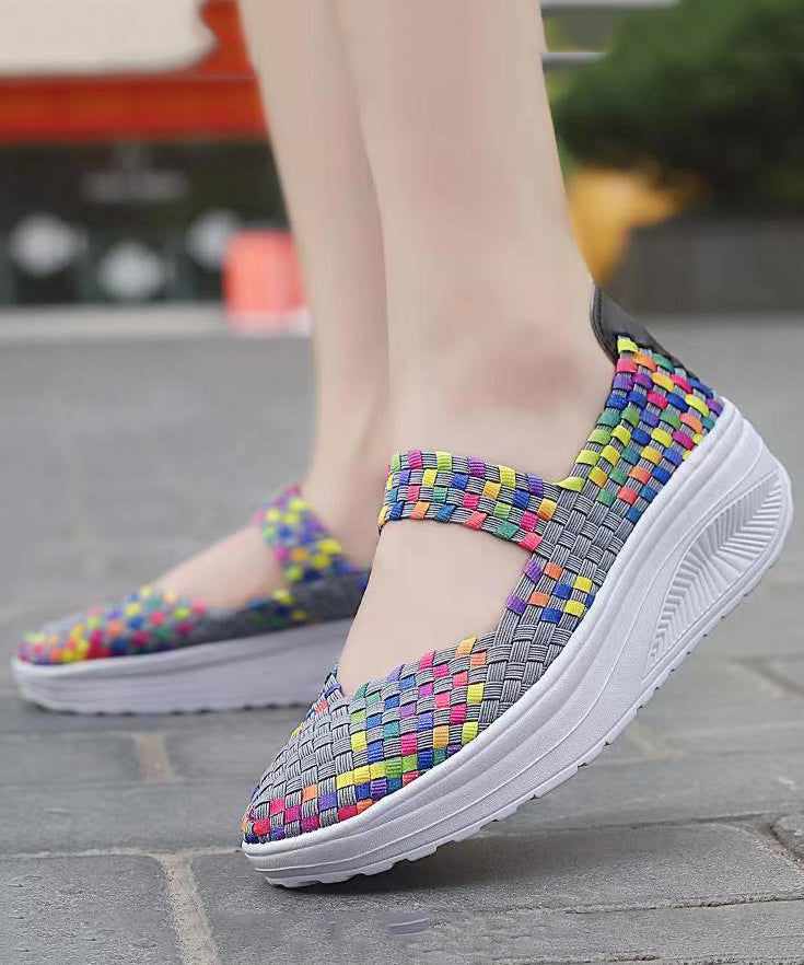 Purple Comfortable Knit Fabric Splicing Wedge Shoes Soofairy Shoes-20251