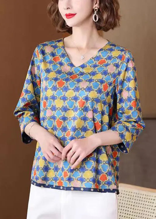 Stylish Navy Dotted Print Wear on Both Sides Silk Top Bracelet Sleeve