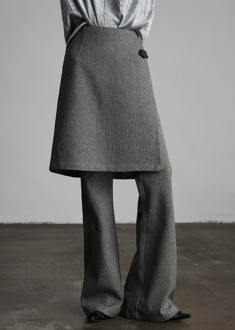 Italian Grey Fake Two-piece Split Design Suit Pants Fall