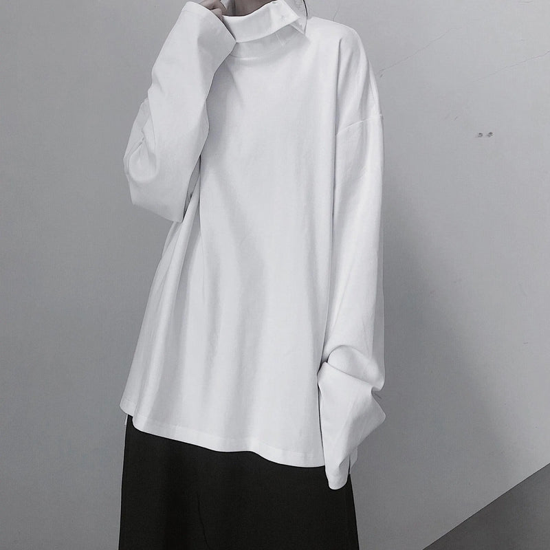Diy White Tunic Top High Neck Asymmetric Midi Top