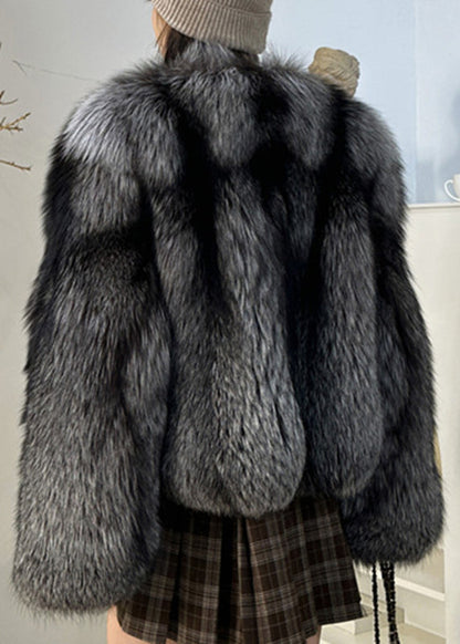 Stylish Black Grey Leather and Fur Coats Winter