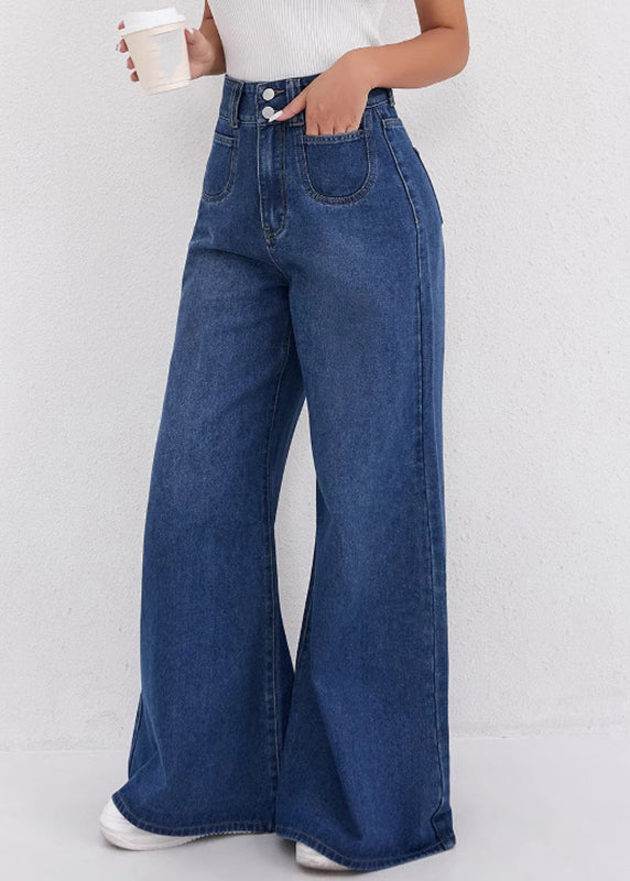 Natural Dark Blue High Waist Wide Leg Jeans Spring
