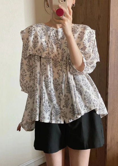 Print Button Cotton Thin Shirt Bracelet Sleeve