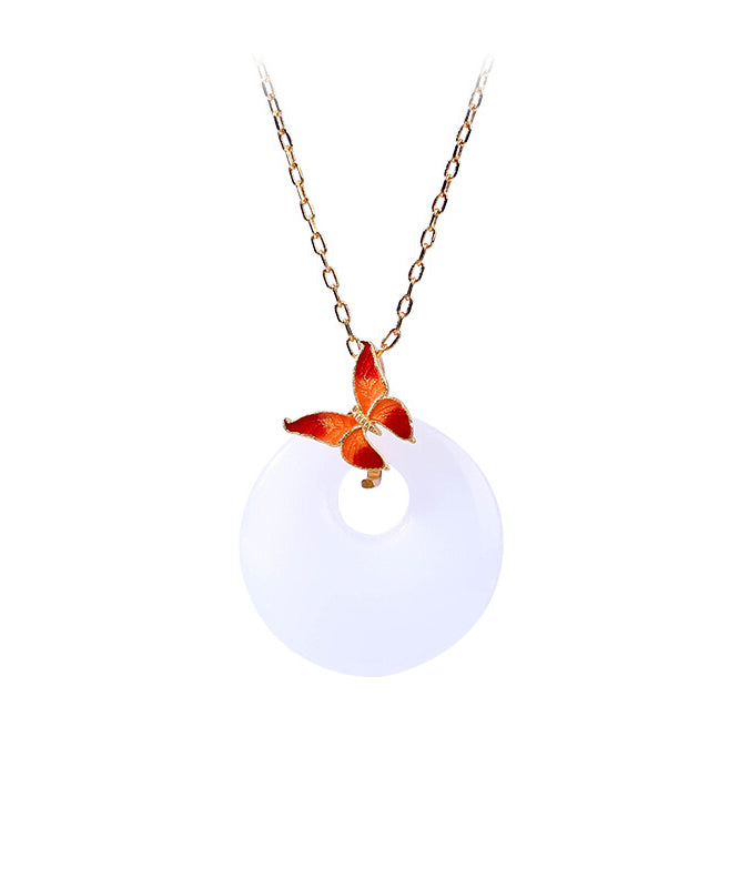 Diy White Copper Overgild Jade Enamel Butterfly Pendant Necklace