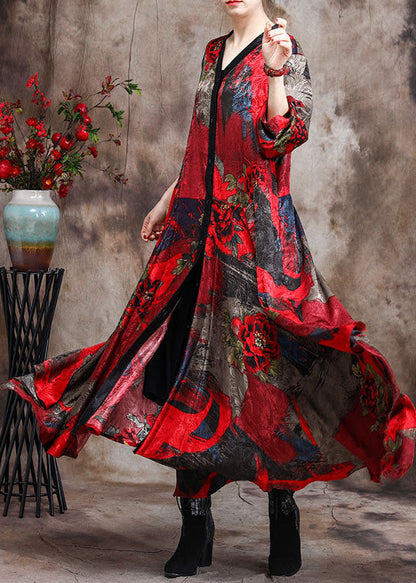 Red Retro Print Patchwork Fall Dress