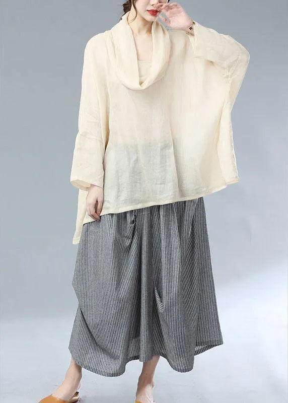 Beige Turtle Neck Batwing Sleeve Fall Blouses