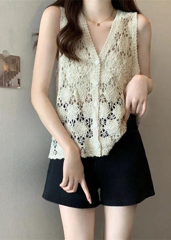 Apricot Hollow Out Knit Vest Summer