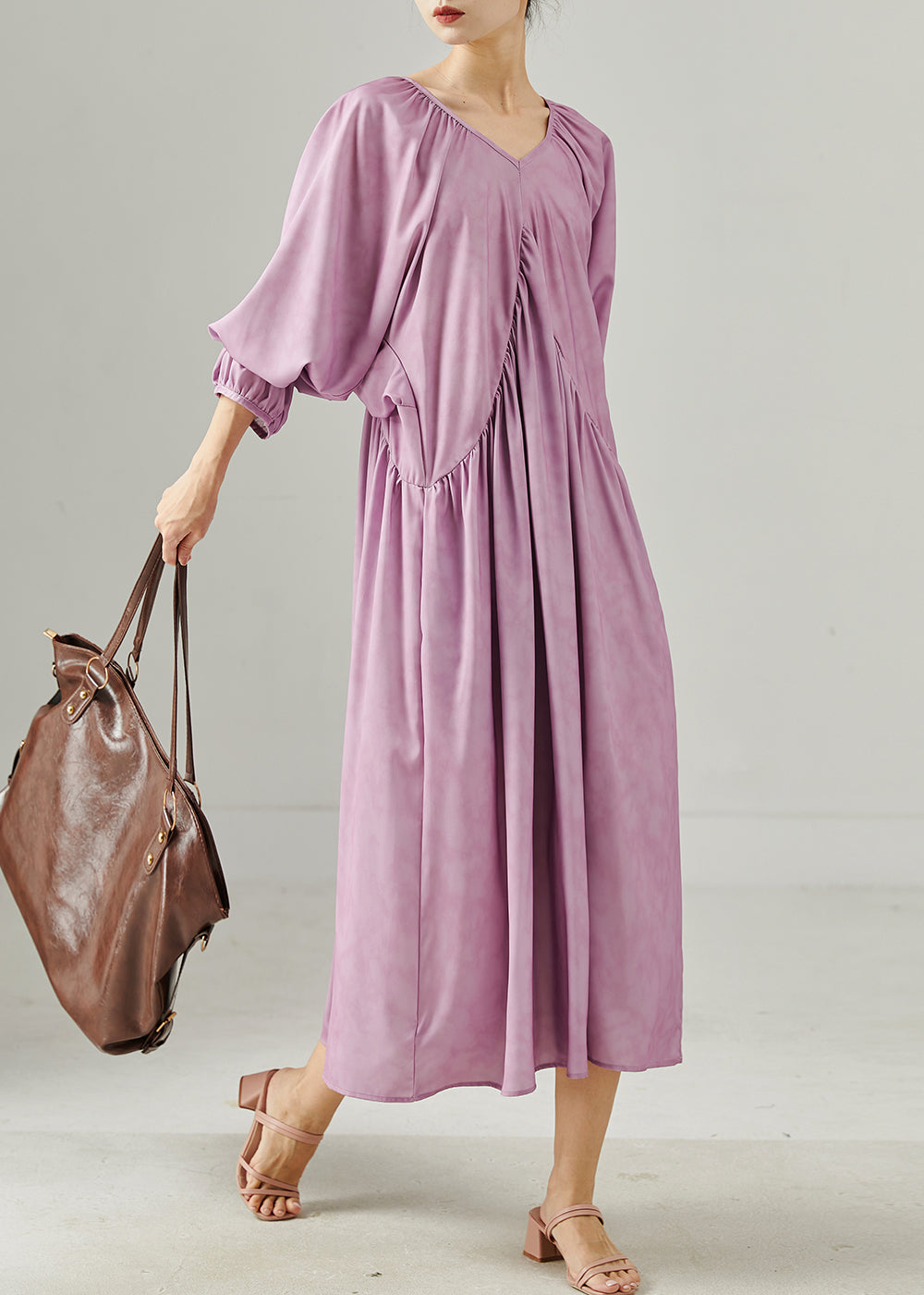 Purple Tie Dye Wrinkled Cotton Dresses Summer