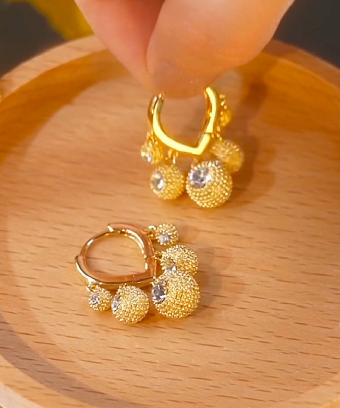 Gold Copper Alloy Zircon Durian Hoop Earrings