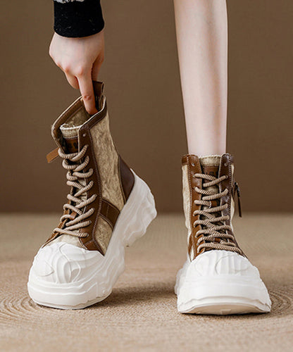 Navy Canvas Lace Up Splicing Platform Boots