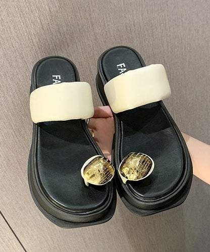 Beach Flip Flops Platform Beige Zircon Splicing