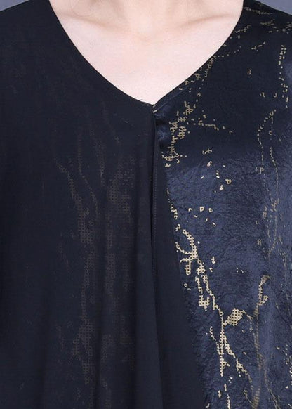 Black Print Patchwork Summer Silk Dress