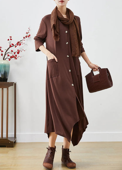 Chocolate Asymmetrical Oversized Cotton Dresses Fall