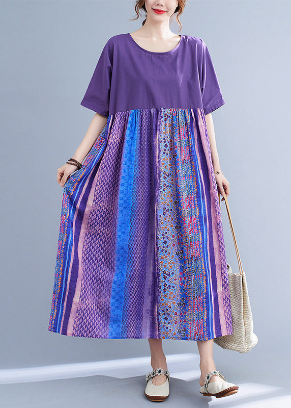 Llight Purple Patchwork Print Maxi Dress Summer