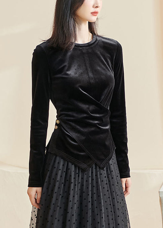 Black Wrinkled Silk Velour Top Fall