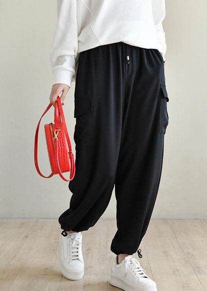 Black Pockets Chiffon Pants