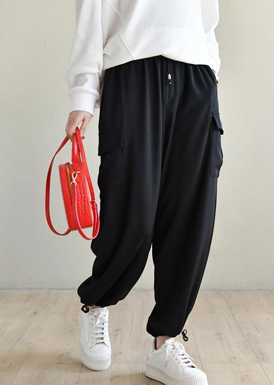 Black Pockets Chiffon Pants