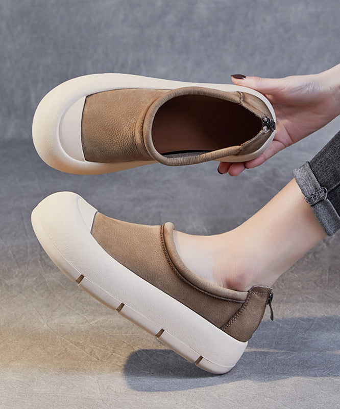 Diy Fruit Green Cowhide Leather Splicing Platform Loafer Shoes