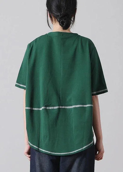 Green V Neck Short Sleeve Cotton Shirt