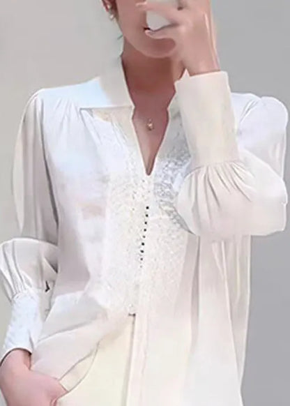 White Peter Pan Collar Jacquard Cotton Shirts Top Fall